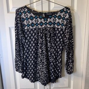 Lucky Brand Navy Embroidered Top
